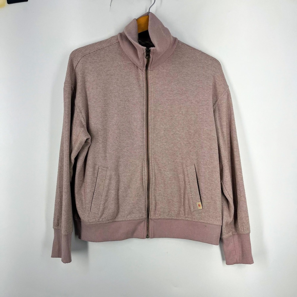 Faherty Women Legend Lounge Diagonal Textured Full Zip Mock Neck Sweatshirt SZ M